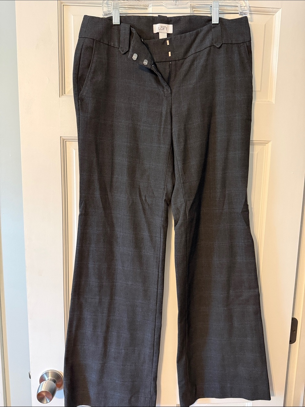LOFT Gray Plaid Boot Cut Dress Pants